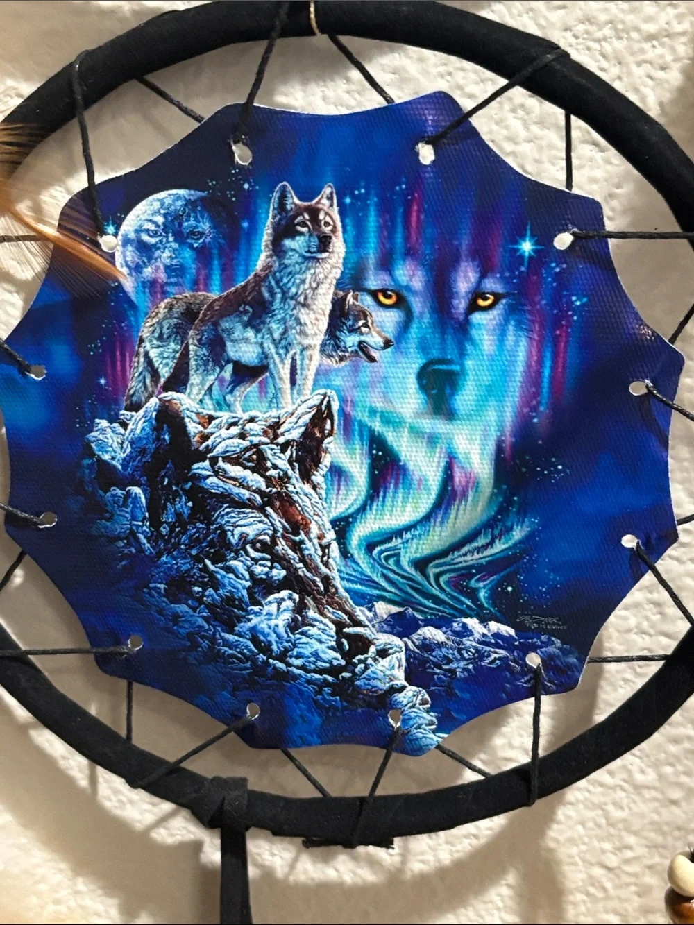 Bohemian Blue Wolf Dreamcatcher Wall Hanging